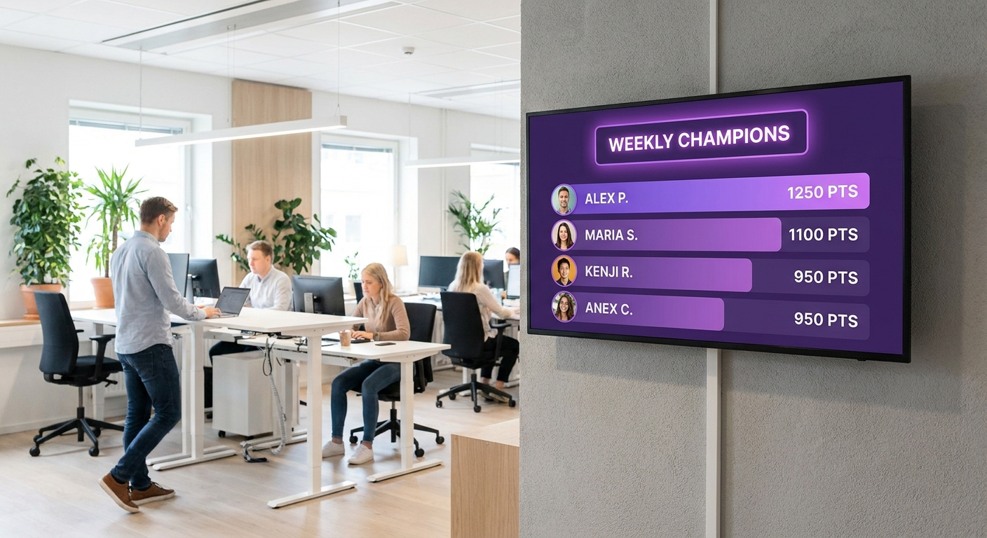 Leaderboard displayed on an office TV screen