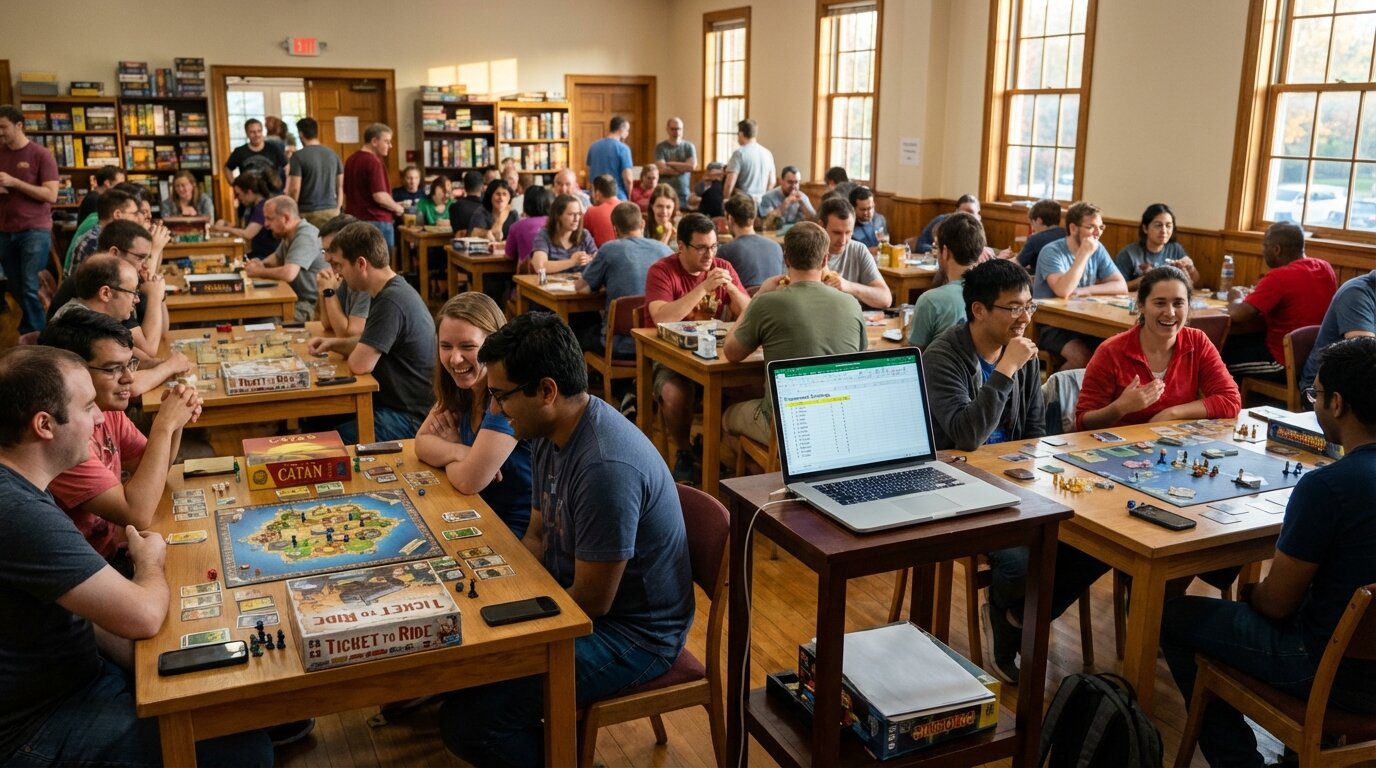 Run a board game tournament with a live digital leaderboard. Track wins, scores, and rankings across rounds — Catan, Settlers, Scrabble, dominoes and more.