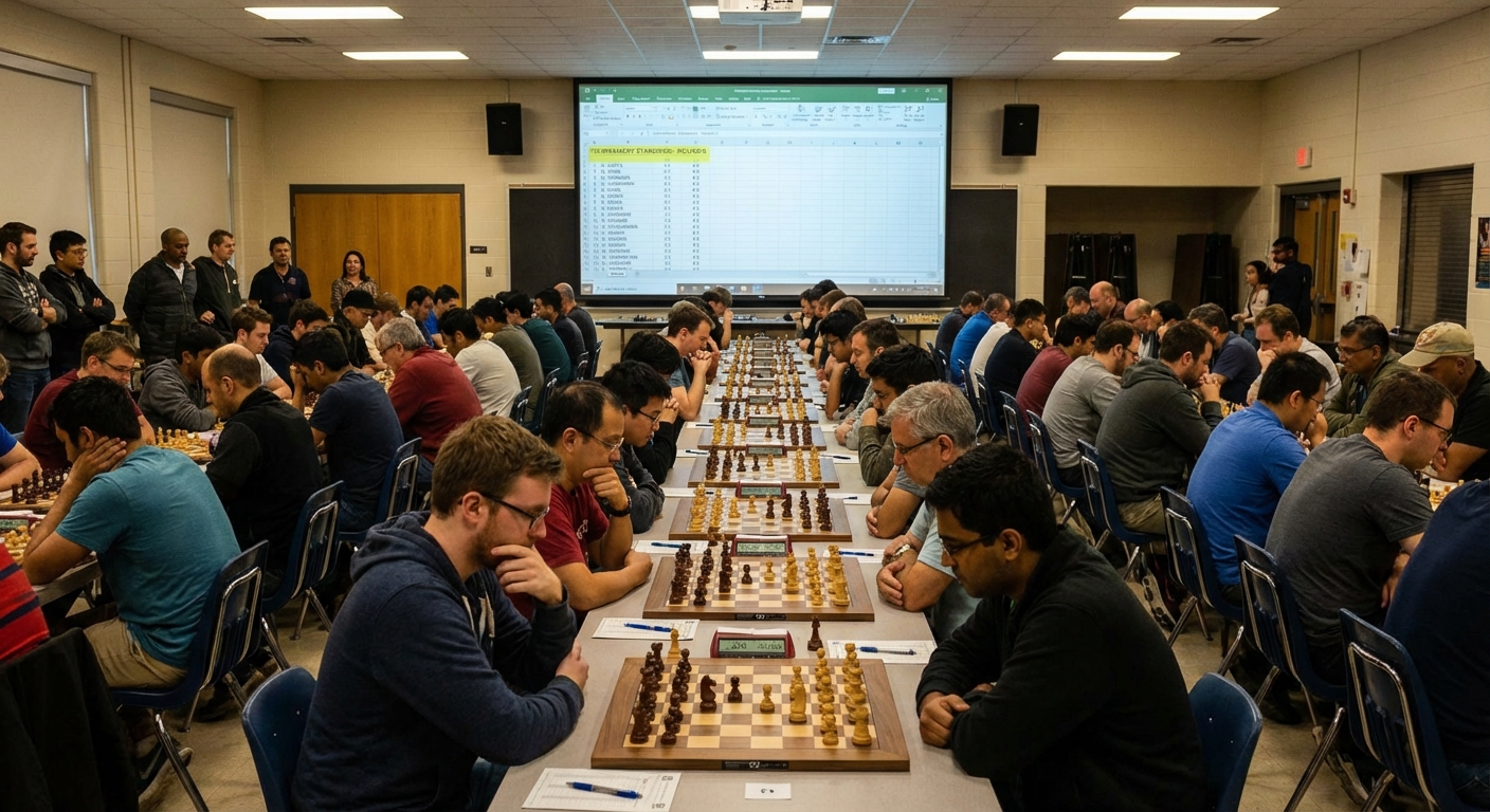 Run a chess tournament leaderboard that tracks standings, tiebreaks, and rating changes across Swiss-system, round-robin, and club league formats.