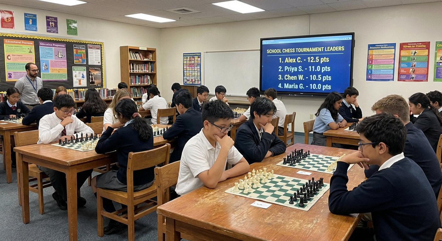 A school chess club leaderboard displayed on a projector
