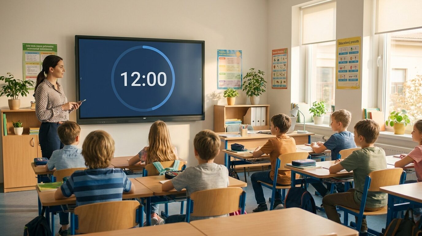 Free online classroom timers for exams, stations, brain breaks, and competitions. One shared link, synced live across the projector and every screen.