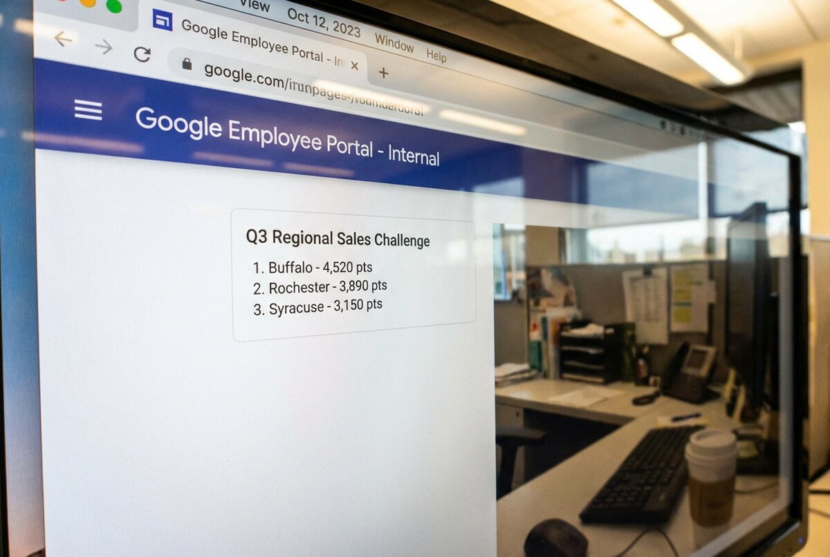 Digital display showing live market leaderboard in office