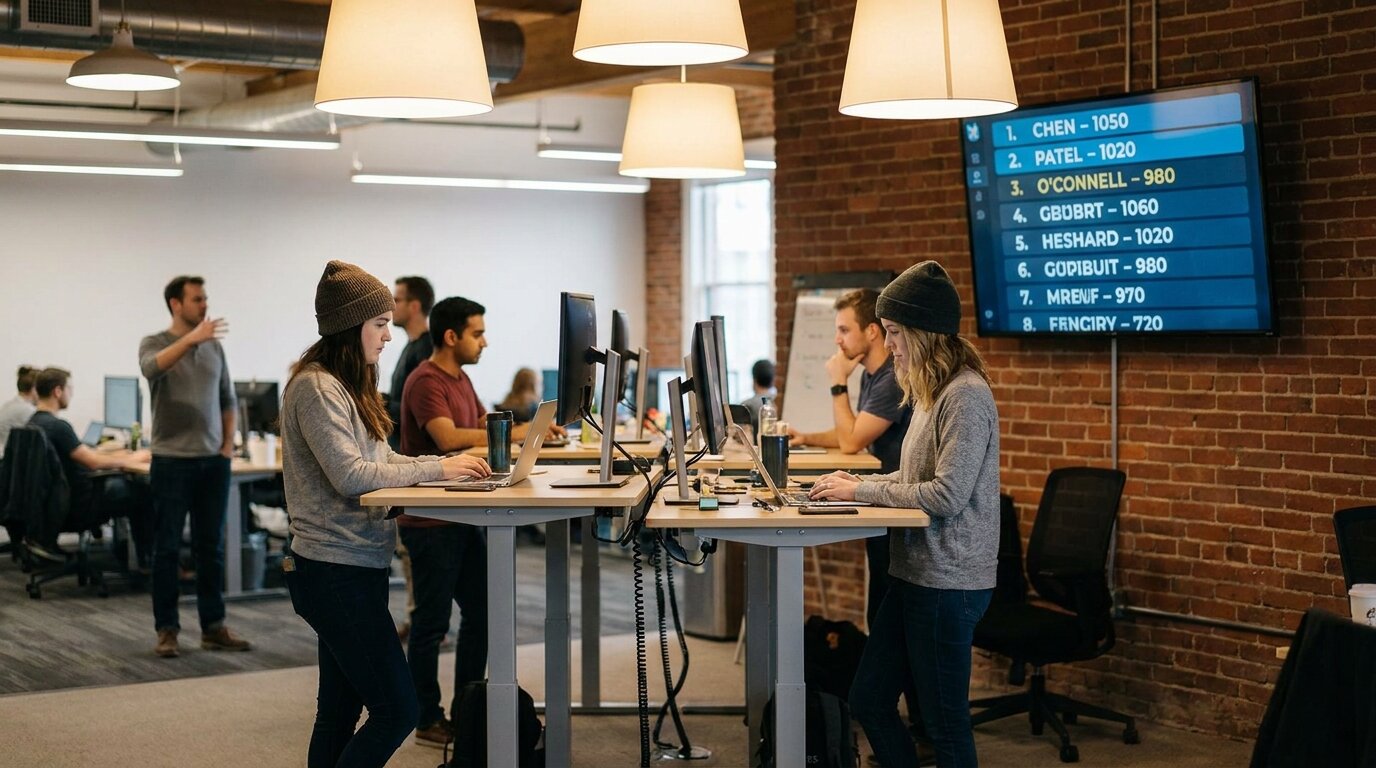 What workplace gamification actually looks like across 13,000 active leaderboards — format mix, persistence curves, sync vs async, and which use cases survive.