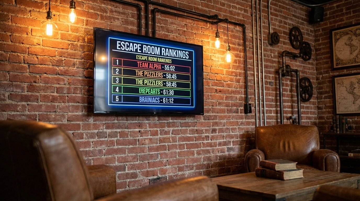 Escape room lobby display on wall
