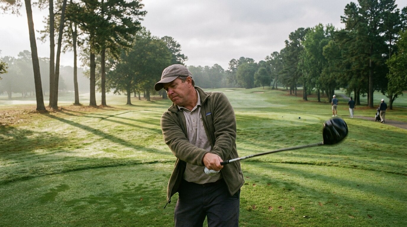 Golf player teeing off