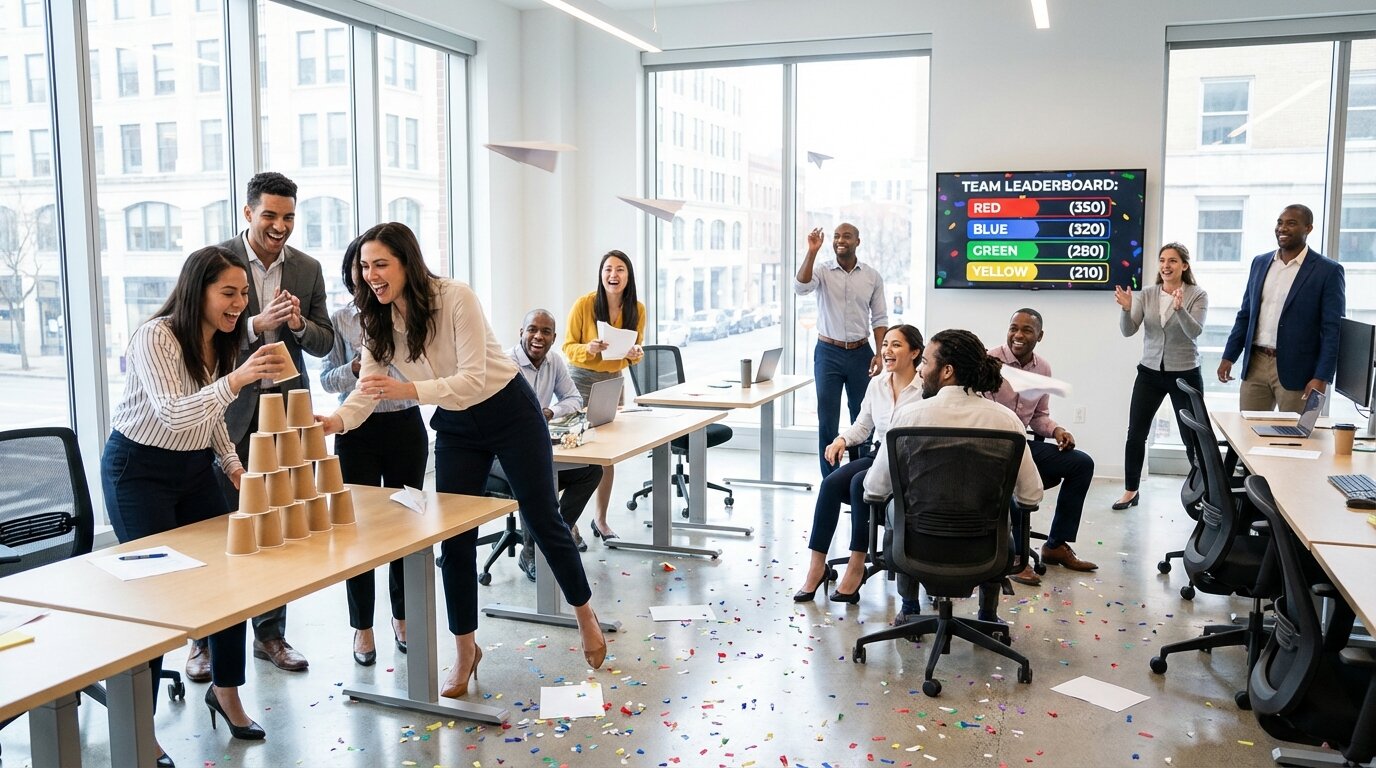 How to plan, score, and display results for an office Olympics event — from choosing events to tracking team points live on a TV leaderboard.
