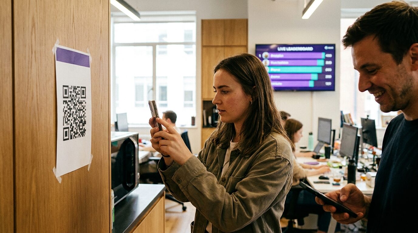 15 office scavenger hunt ideas for team building, onboarding, and office parties — with a ready-to-use item list, sample riddles, and a live leaderboard to keep score.