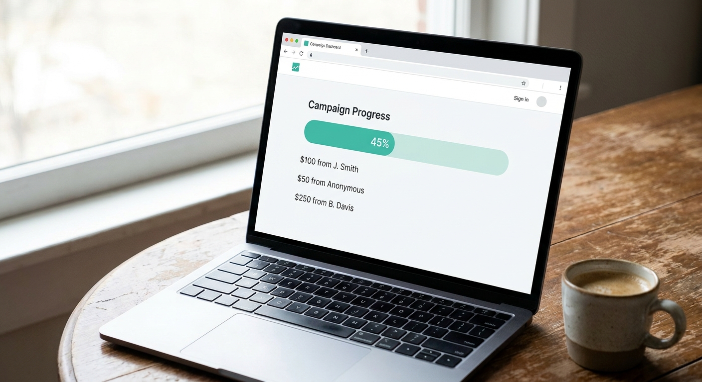 A pledge tracking dashboard showing progress