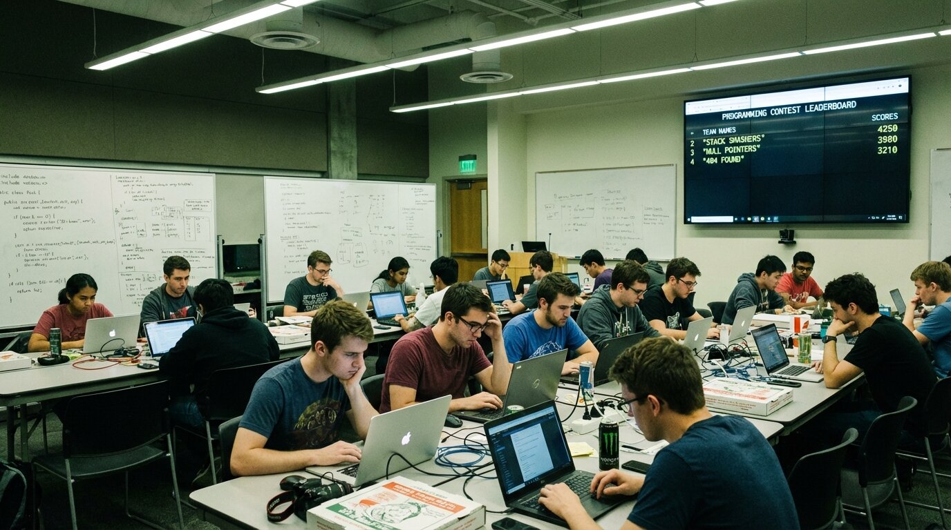 Track coding competition results with leaderboard software. Covers competitive programming, multi-challenge scoring, and company coding days.
