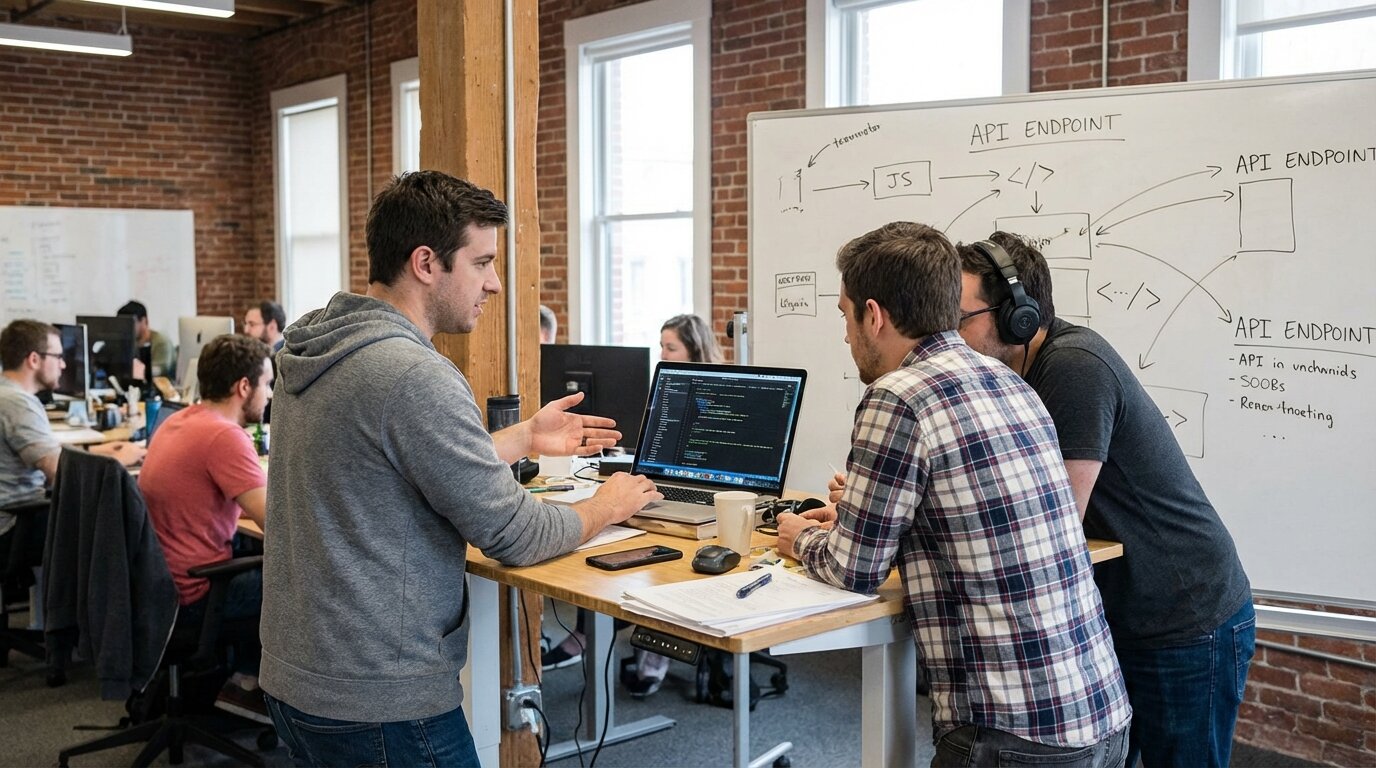 Hackathon team presenting their coding project