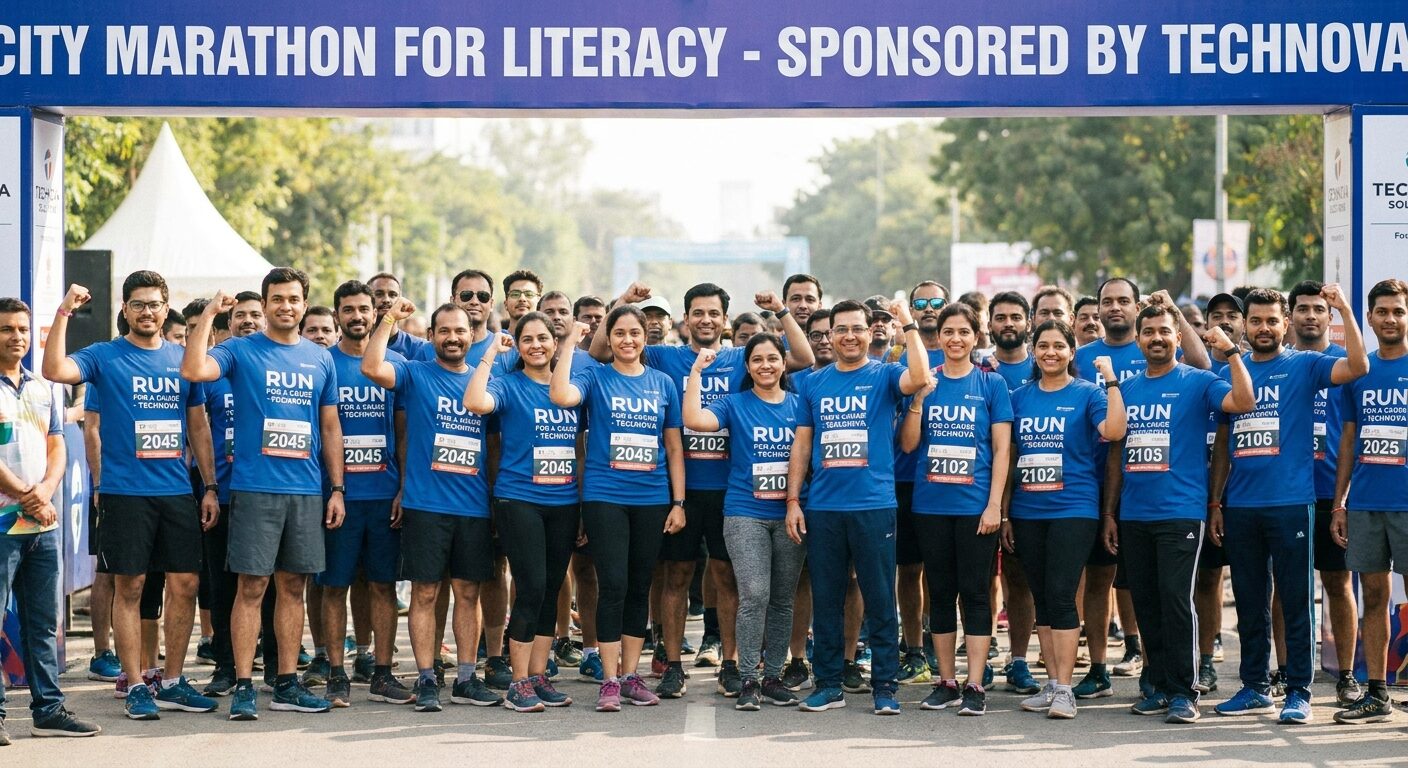 A corporate team at a charity run event