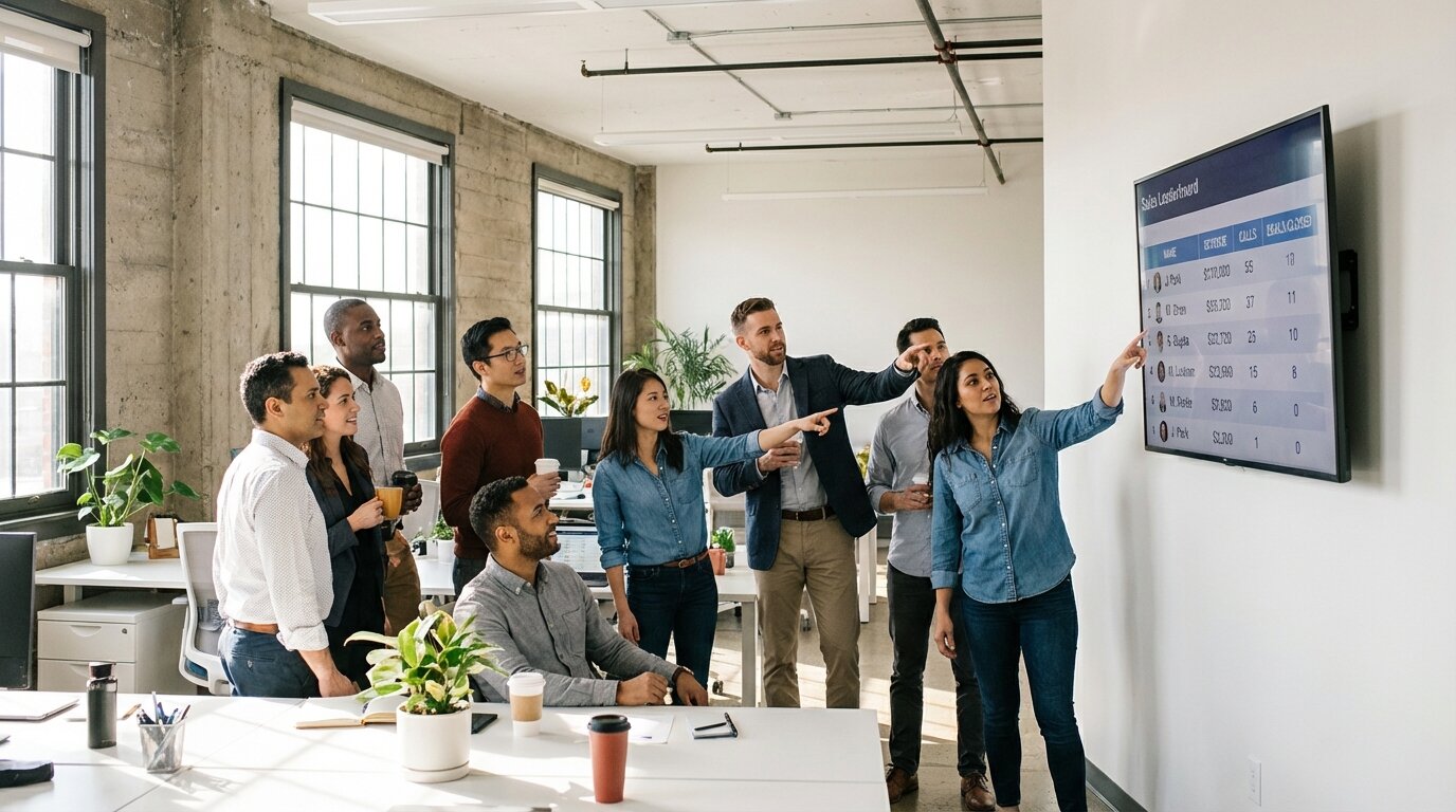 A single revenue number hides as much as it reveals. How to build a multi-KPI sales leaderboard — bookings, calls, conversions — live on one screen.