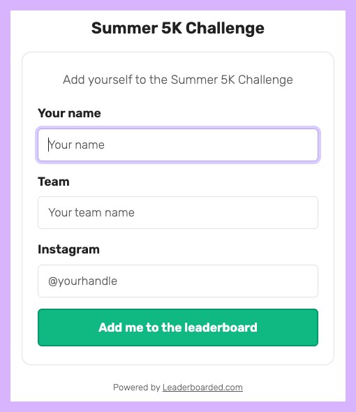 The participant join form on a phone, with a name and team field