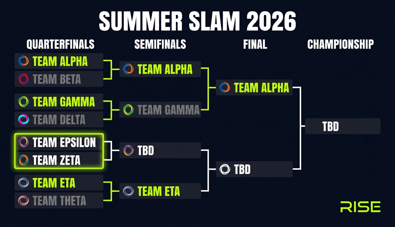 Feature screenshot: Tournament bracket displayed on a large screen at an office event