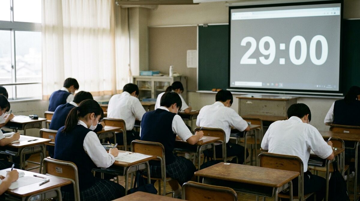 Feature screenshot: Exam countdown timer displayed on a classroom screen while students sit a test