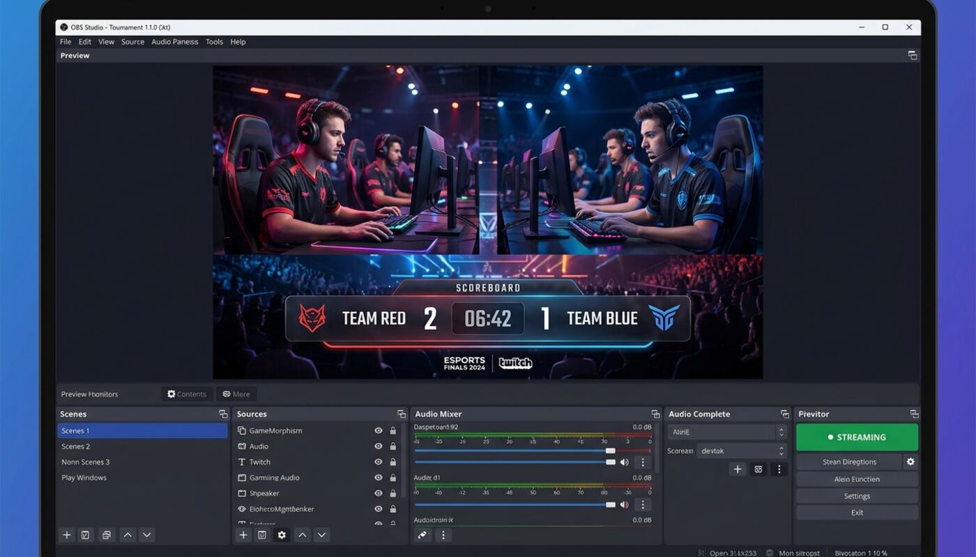 Esports tournament scoreboard rendered as an OBS browser-source overlay during a livestream