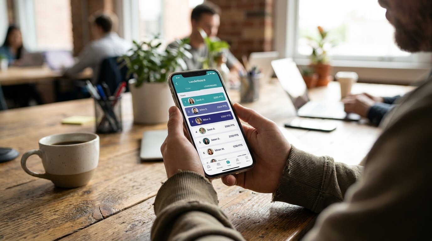 Feature screenshot: Leaderboard displayed on a phone showing real-time rankings