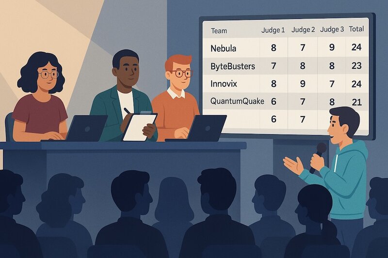 Hackathon judges scoring teams